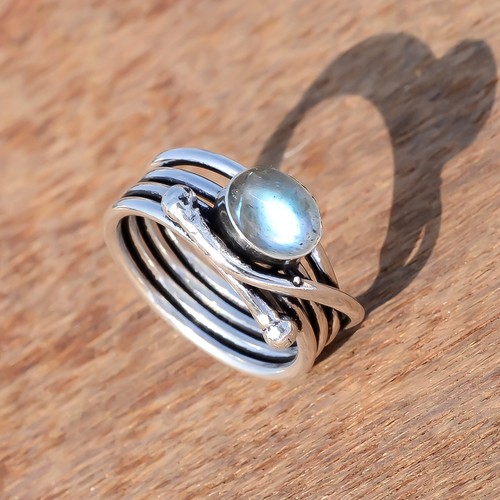 Labradorite Blue Fire Gemstone 925 Sterling Silver Handmade Ring Unisex Jewelry - Picture 2 of 8
