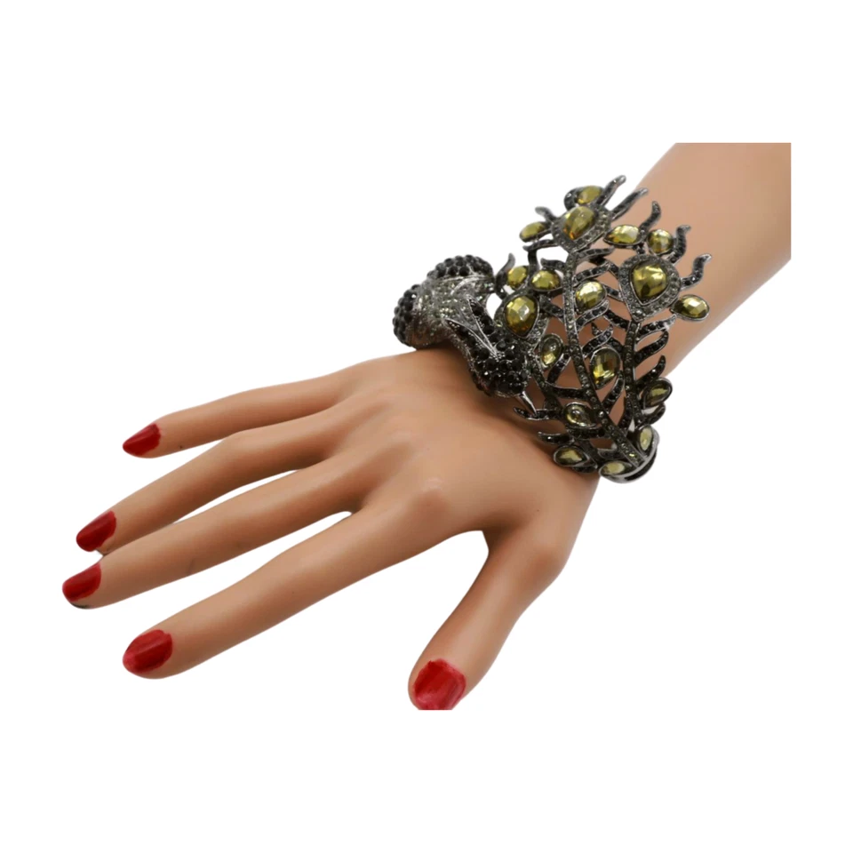 Women Black Metal Cuff Bracelet Fashion Wrap Peacock Feather Statement Jewelry - Image 4 of 4