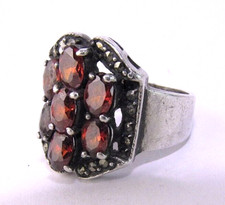 Spessartite Garnet Ring Vintage Sterling Silver Triple Row Orange Faceted 9 Band