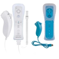 2 in 1 Motion Plus Remote & Nunchuck Controllers for Wii & Wii U Wiimote + Strap