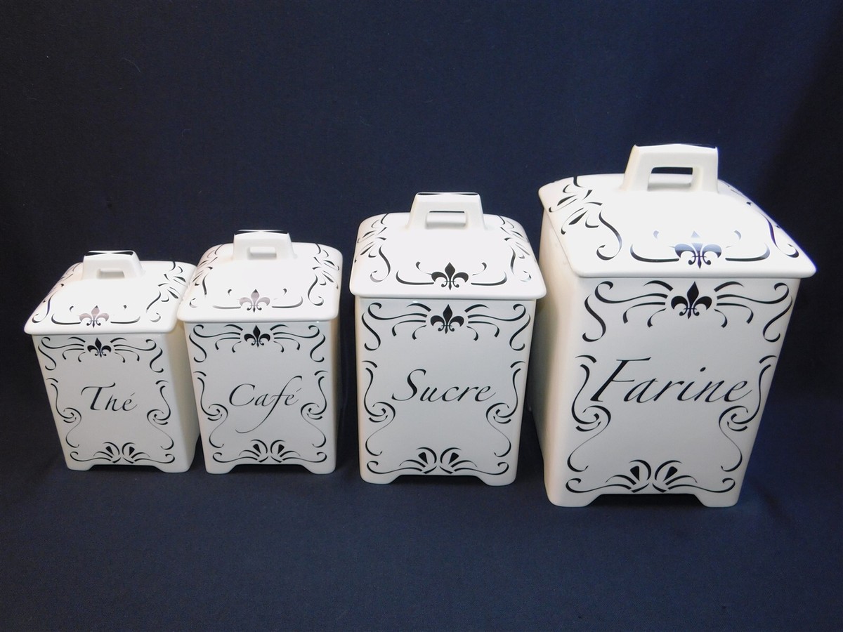4 Jay Willfred Andrea Sadek Black and Cream Fleur de lis Canister