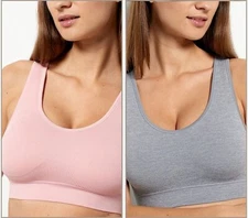 AnyBody Rib Knit Seamless Cozy Lounge Bralette Set/2-Rose/Heathr Gray-1X-A393149