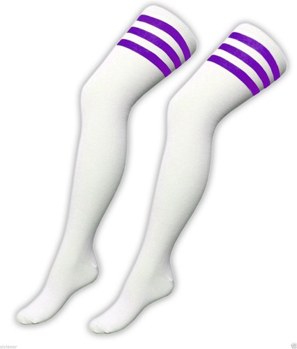 Overknee Socken Baumwolle hoher Oberschenkel 3 Streifen Schiedsrichter OTK Socken UK Größe 4-6 - Bild 7 von 10