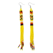 Handmade Beaded Yellow Extra long Native style earrings