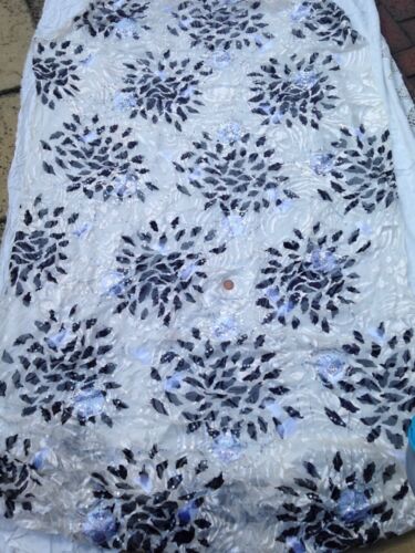 FLORAL SHEER BURNOUT SEQUIN EMBROIDERY ITALIAN PURE SILK  DRESS FABRIC - Zdjęcie 1 z 9