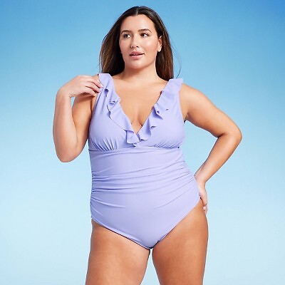 Женский купальник Shade & Shore Plus Сиренево-фиолетовый 17 с оборками, цельный