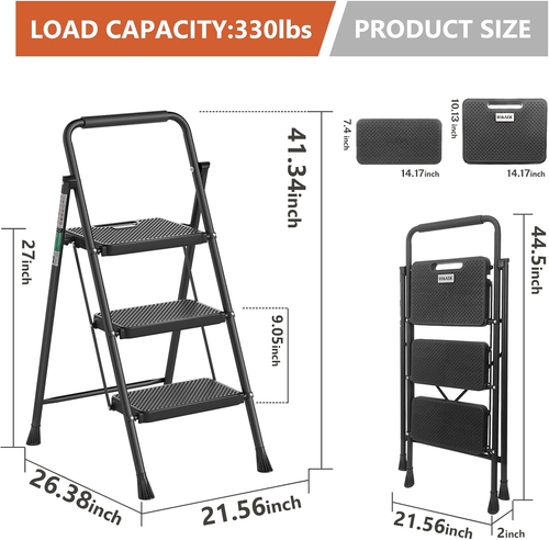 3 Step Ladder, Folding Step Stool, Step Stool with Wide Anti-Slip Pedal, Lightw - Picture 2 of 6