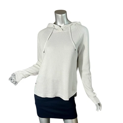 OFF WHITE Maglione pullover LAUREN RALPH LAUREN donna GRANDE avorio felpa con cappuccio maglia waffle