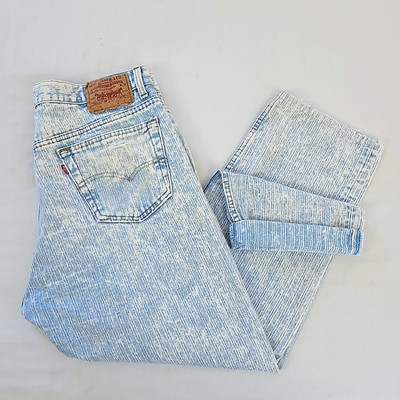 Rare VTG 80s Levi's 501 Jeans Striped Distressed Light 36x30 (Crop 35x26) USA