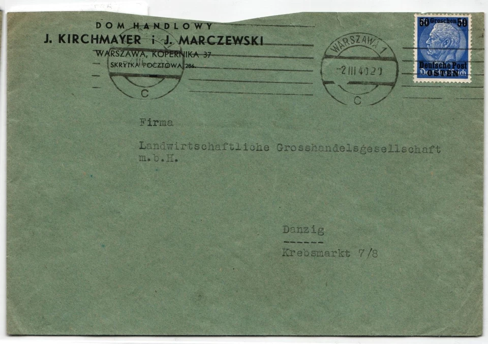 Generalgouvernement 9 auf Brief als Einzelfrankatur portogerecht #KY490 - Bild 1 von 1