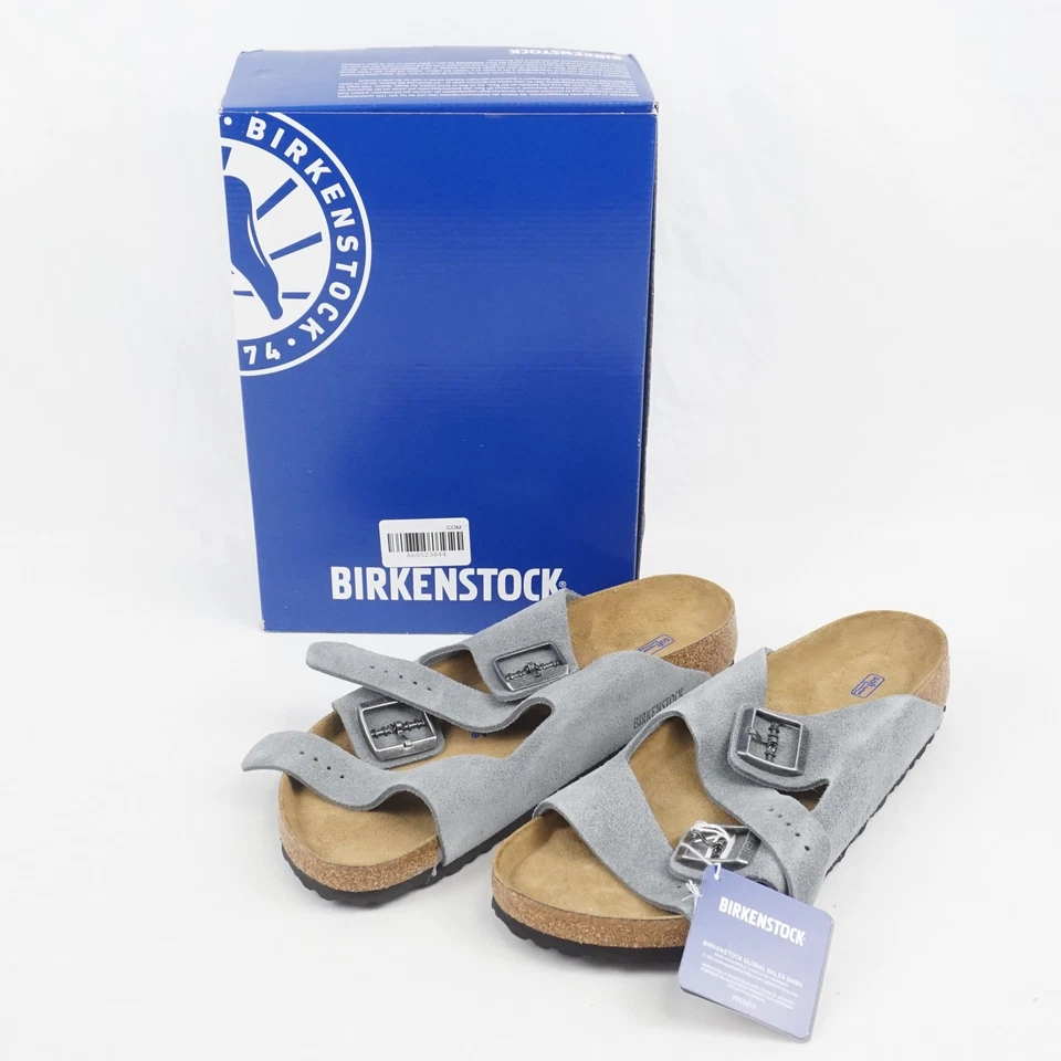 Birkenstock Arizona Suede Leather Sandals In Basalt Gray - Men's US 12 | 1029790