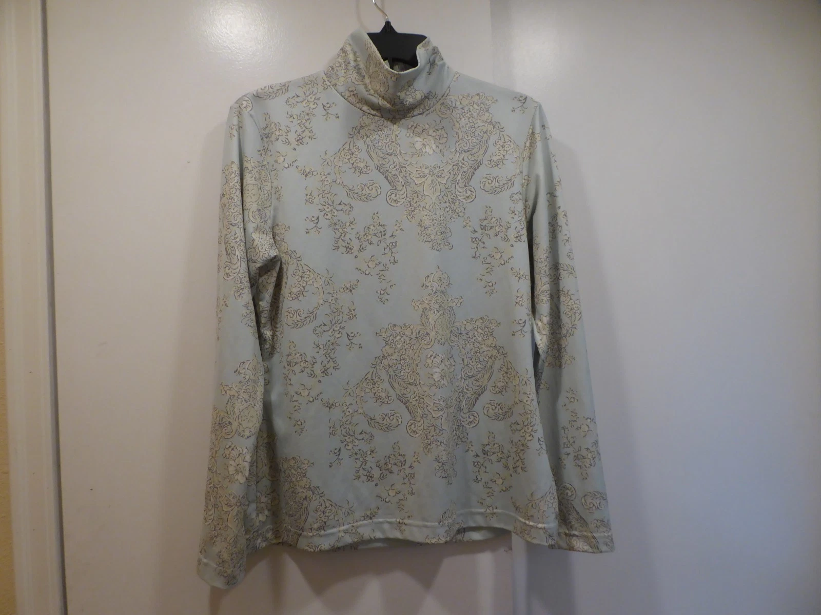 Marker Wms M Light Blue Floral Apres Du Ski Base Layer Turtleneck Top
