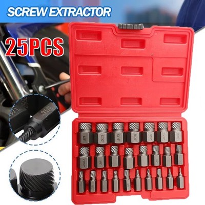 25PCS Multi-Spline Screw Extractor Set Hex Head Bit Socket Wrench Bolt Remover