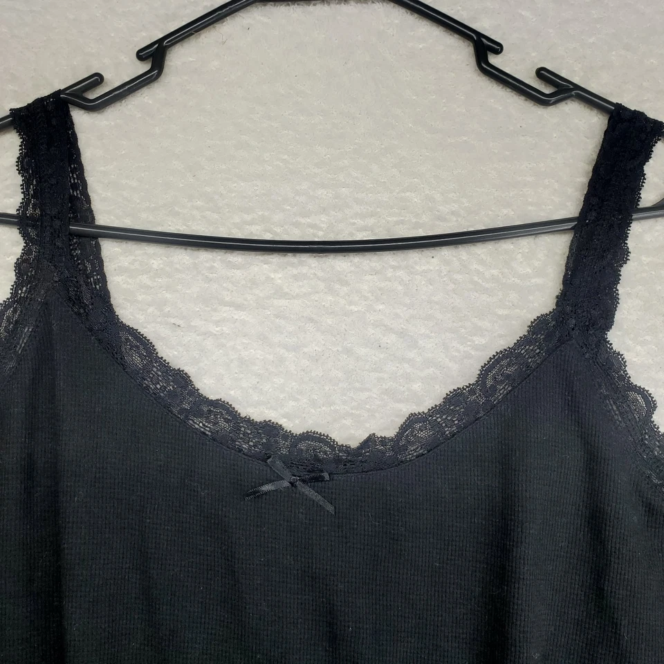 Vintage Faded Glory Women's Cami Top 2XL Black Waffle Knit Lace Trim Y2K Preppy - Image 2 of 4