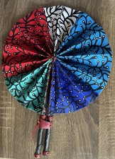 Hand Made Ankara Hand Fan. One Size. Made Of Ankara Fabric, Wood And Leather.