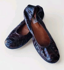 Lanvin Signature Paris Ballet Flats Brown Snake Shoes Size 9.5