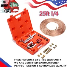 Brake Line Pipe Repair Kit 25ft 1/4 Copper Pipe Flaring Tool w/ 20 Nuts Fittings