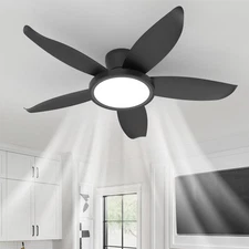 42" Ceiling Fan with LED Light Black Low Profile Flush Mount Remote APP Control