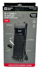 Commercial Electric 15 ft. 12-Outlet Surge Protector with USB-A & USB-C – Black