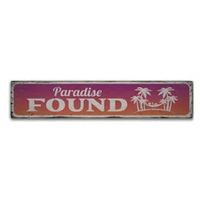 Paradise Found Vintage Distressed Sign, Personalized Wood Sign