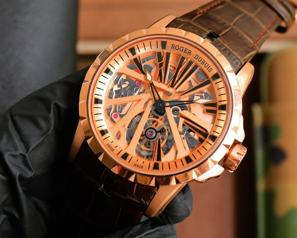 ROGER DUBUIS Movimiento Mecánico Automático Oro Esfera Hueca Reloj Hombre Cuero Foto 3 de 4