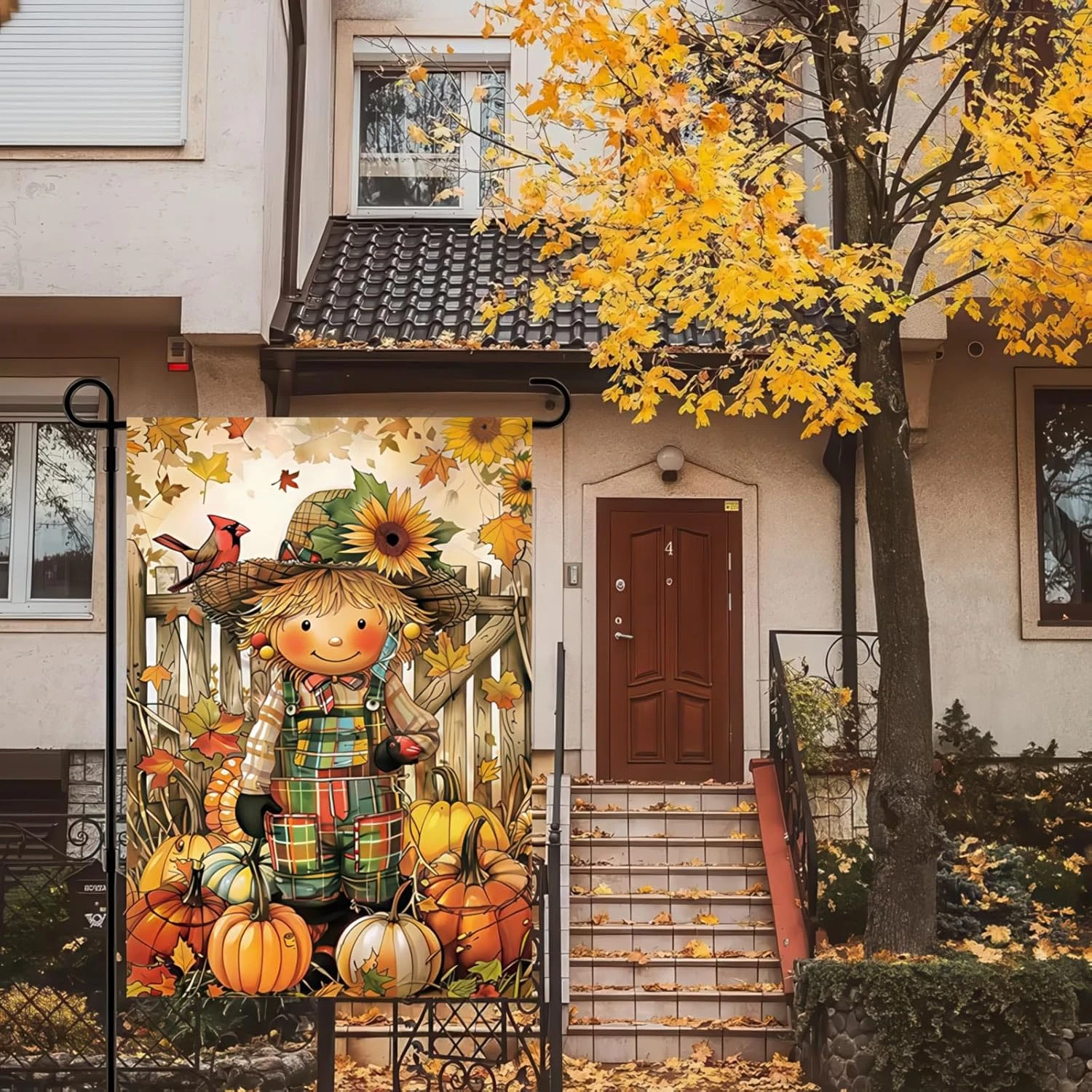 Thanksgiving Fall Garden Flag Scarecrow Double Sided Fall