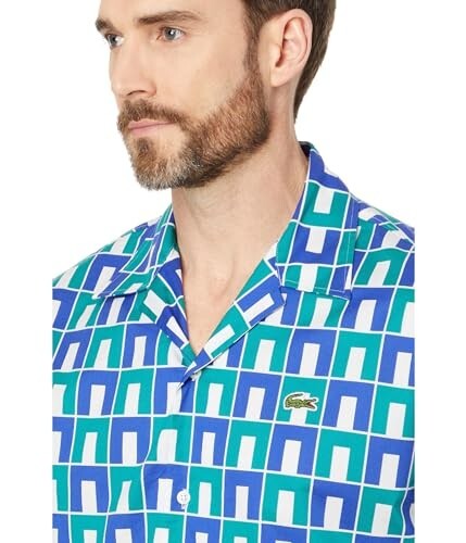 Lacoste Mens Relaxed Fit Short Sleeve Button Shirt Green Blue Size 2XL MSRP $140 - Picture 3 of 3