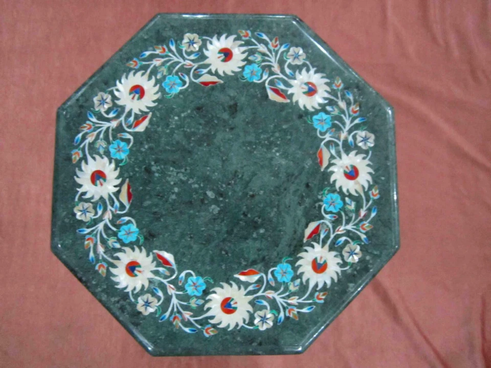 12" green marble Table Top Inlay Pietra Dura Art dining Coffee antique h35 - Image 3 of 4