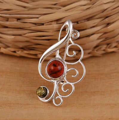 Ostsee Bernstein 925 Sterlingsilber Höhenschlüssel Musik Note Brosche Pin Schmuck