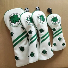 4x White Lucky Clover Golf Club Head Cover for Driver Fairway Wood Hybrid Rescue