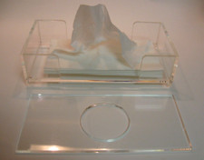 Mid Century Modern Hollis Jones Style Clear Lucite Tissue Holder 2-Pc Open Sides