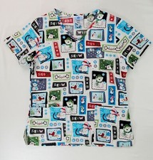 SB Scrubs Brand Christmas Scrub Top XS X-Small White Polar Bears Snow Winter 