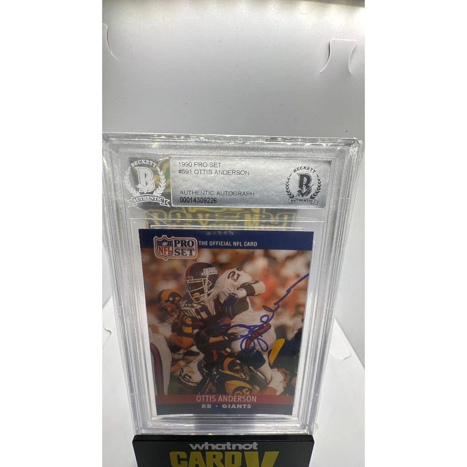 1990 Pro Set #591 Ottis Anderson Auto Beckett Authentic New York Giants SB Champ - Image 2 of 4