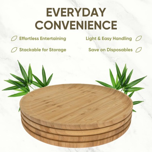 Ecowoven Bamboo Wood Plates (4) Serving Chargers/Platters for Sustainable Dining - Picture 2 of 10