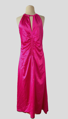 SANDRO Size 40 Courtney Halter Maxi Dress NWT $340 Fuchsia Pink Satin Party