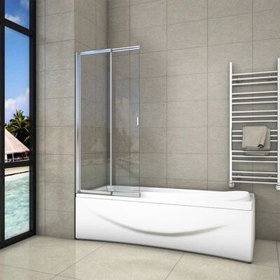 AICA Double Sliding Shower Bath Screen Framed Door Pivot Clear Glass Panel Height1400