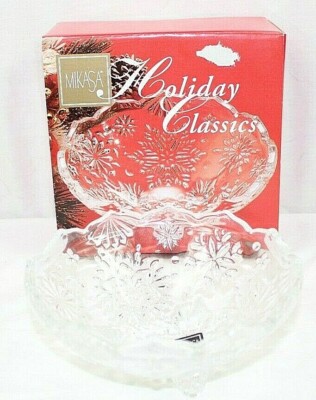 MIKASA Holiday Classics SA 520/211 Fitted Bowl 6'' Snowflake Designs Glass NEW!!!