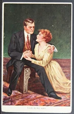 Artist Signed Art Deco Style Romance - Look in My Eyes     PC3434