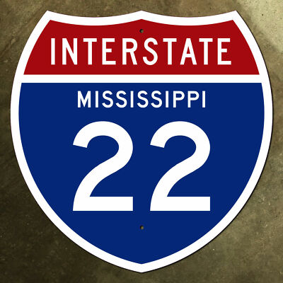 Mississippi interstate route 22 highway marker road sign Tupelo 1957 12x12