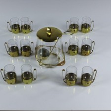 VTG Bowle Service Set 12 Personen Messing Glas 50er Jahre vintage alt Rumtopf