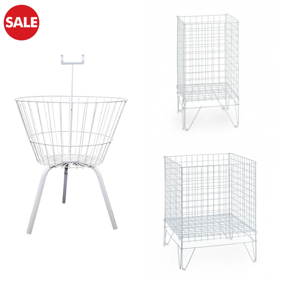 New White Square,Round Dump Bin Wire Basket Shop Display Shopfittings & Retail