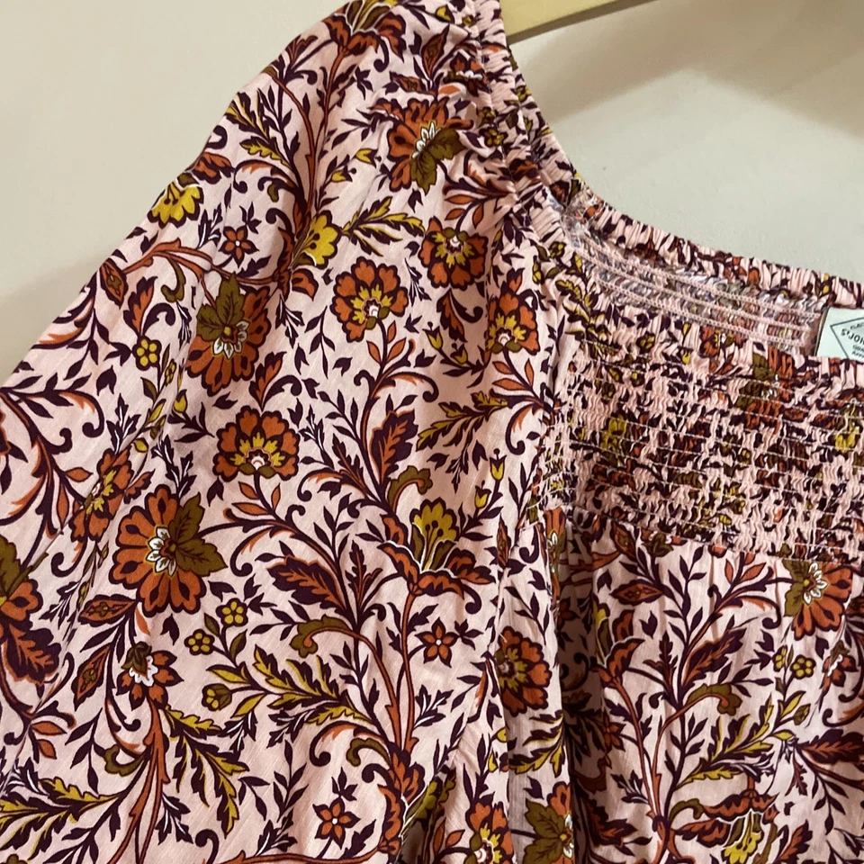 St John's Bay Smocked Peasant Blouse Women's Plus 0X Peach Floral Boho NWT - Image 3 of 4