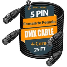5 Pin DMX Cable Female to Female 25 ft 2-Pack   4-Core Shielded Jumper for DM...