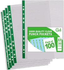 100 A4 Plastic Value Punched Punch Pockets 10-15 Sheets 30 Micron for Folders Fi