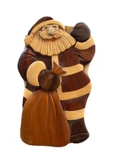 Santa Claus Christmas Carved Wood Puzzle Box Jewelry Trinket Hidden Compartment 