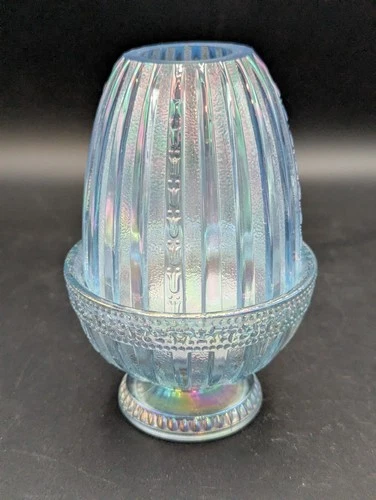 FENTON Art Glass Fairy Lamp Ice Blue Carnival  Faberge Tulip Ribbed  SEE PICS