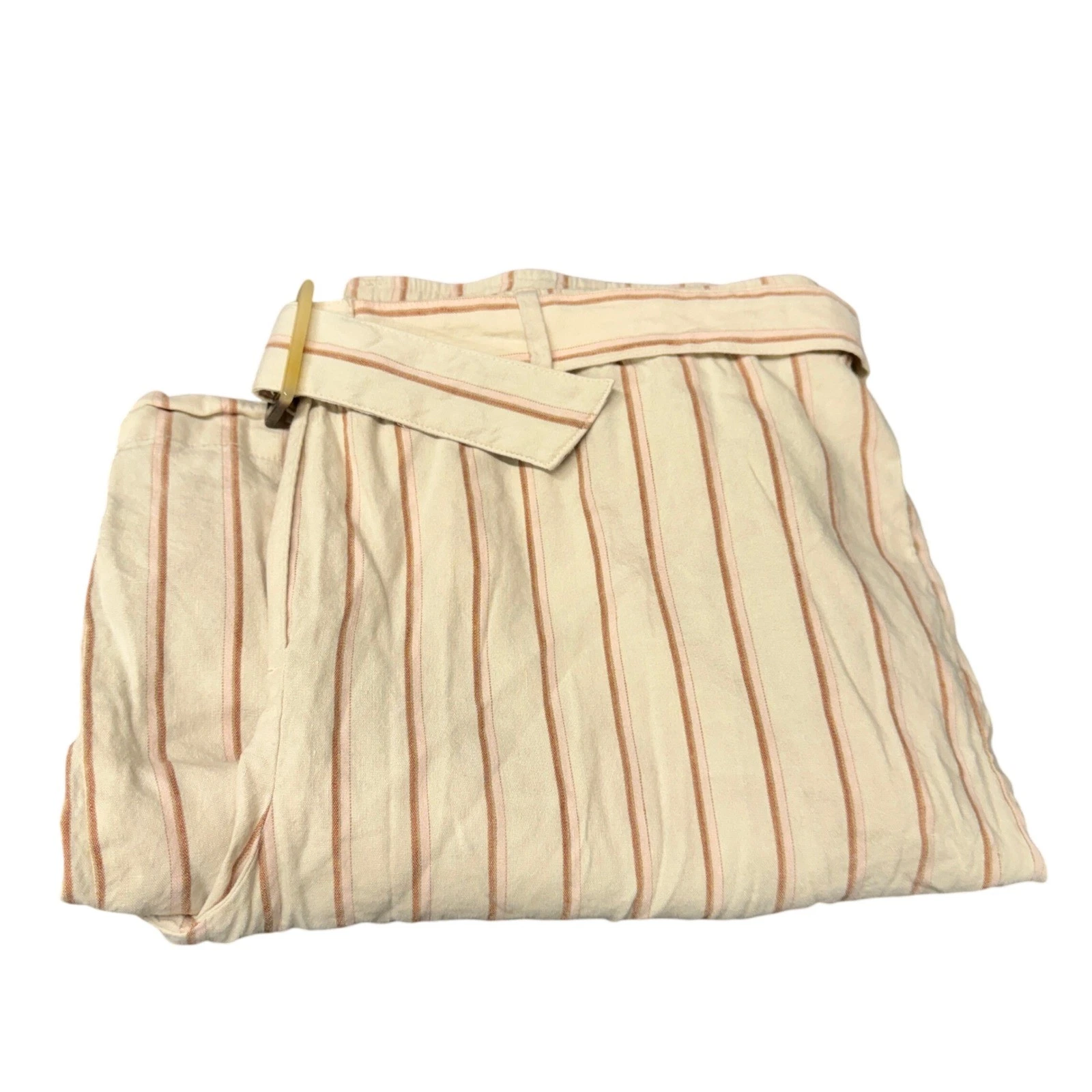 J Jill Wide Leg Pants Womens XLP Petite XL Linen Stretch Striped Cream Cropped