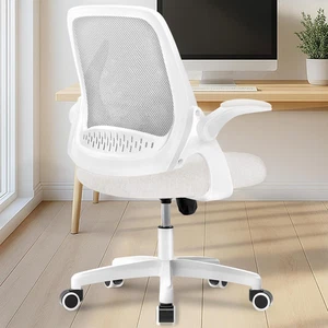 Silla ergonomique de oficina gamer color marfil de malla con soporte lombaire