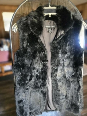 Adrienne Landau Fur Vest Womens SMALL Rabbit Sleeveless Glam Black - Image 1 of 4