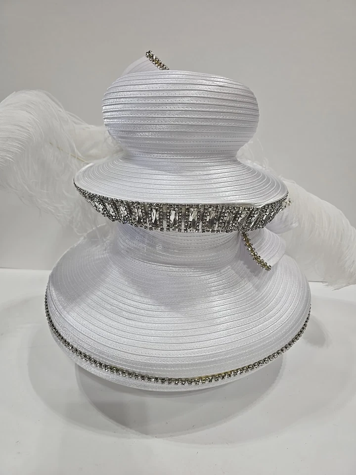 Donna Vinci Couture Three Tier White Hat H5516 Kentucky Derby-Church-Feathers  - Image 4 of 4